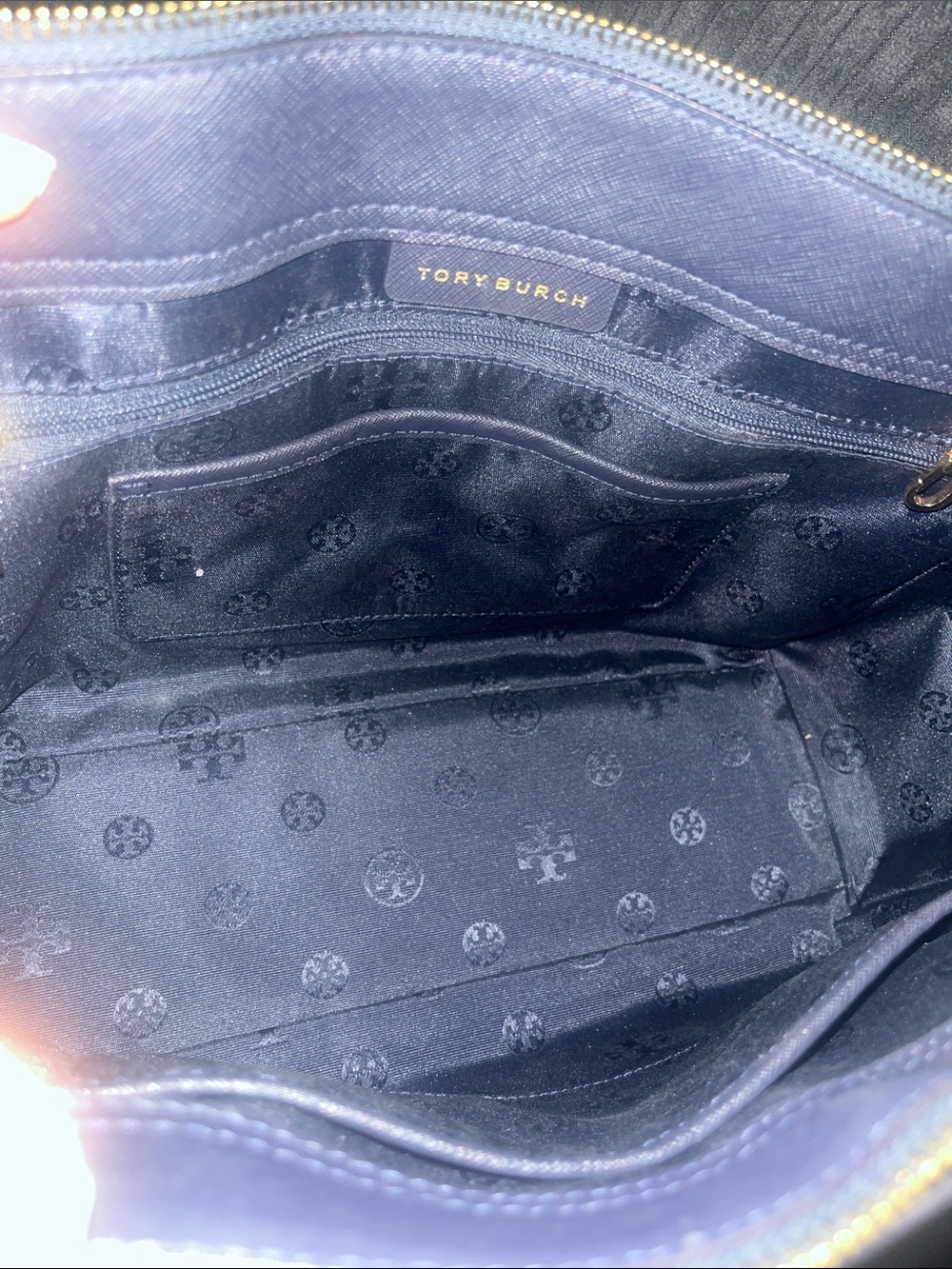 Tory Burch Navy Saffiano Tote with Gold Hardware - Picture 15 of 16